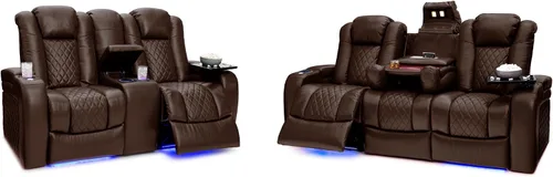 Vista 10 de Seatcraft Euphoria - Asiento de cine en casa de cuero italiano negro, reposacabezas eléctrico con calefacción y masaje, sofá biplaza reclinable