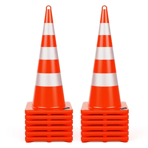 Vista 16 de BATTIFE Paquete de 6 conos de seguridad de tráfico de 18 pulgadas con collares reflectantes, cono de construcción naranja de PVC para el hogar