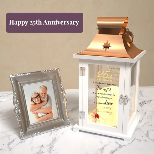 Vista 4 de Los mejores regalos de boda de 25 aniversario para pareja, esposa, marido, padre, linterna de aniversario de boda 25, plata 25 años de matrimonio