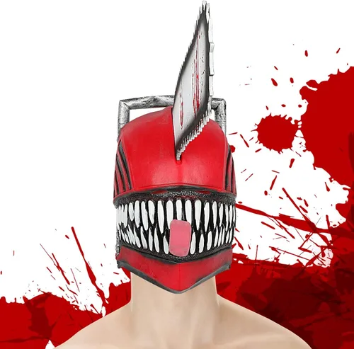 Vista 5 de Pigmiss Máscara de hombre de motosierra, cosplay Denji aterradora, realista, máscara de látex de cabeza completa, máscara de anime motosierra