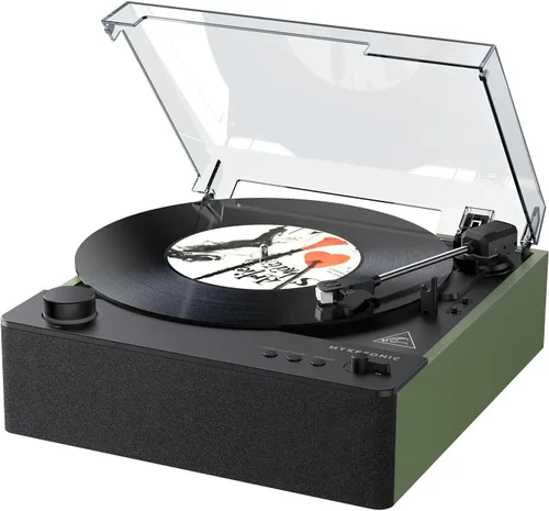 Vista 9 de MYKESONIC - Reproductor de discos completamente automático, tocadiscos de vinilo Bluetooth con transmisión por correa, cartucho magnético AT-3600L