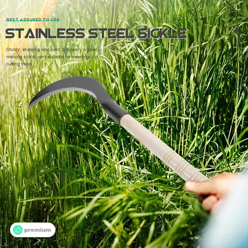 Vista 8 de GANAZONO Cuchillo de deshierbe agrícola manual para hoces de hierba para jardinería, herramienta de corte resistente, mango cómodo, estilo aleatorio