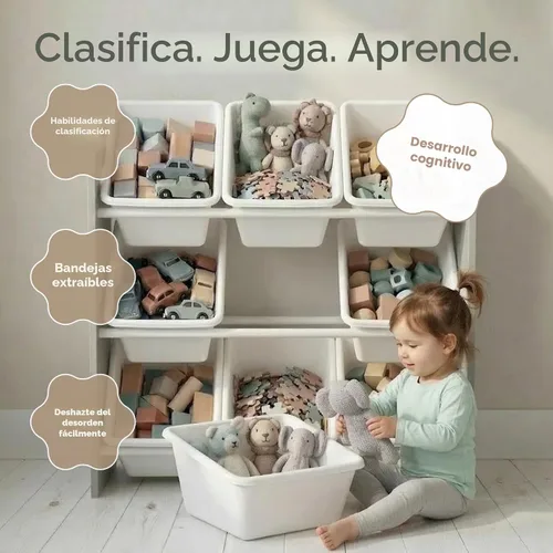 Vista 7 de Humble Crew Organizador de juguetes para niños con 9 contenedores Papeleras blancas/Panel gris