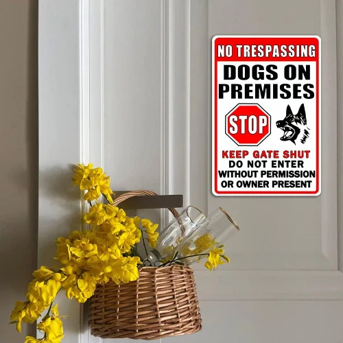 Vista 4 de Letrero de metal con texto en inglés «Beware Of Dog» («Beware Of Dog» («Beware Of Dog» («Beware Of Dog»