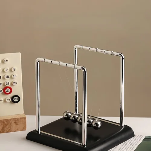 Vista 6 de Péndulo de Newton con Bolas Oscilantes, Péndulo de Equilibrio con Base Negra, Divertido Juguete de Ciencia Física, Accesorio para Calmar