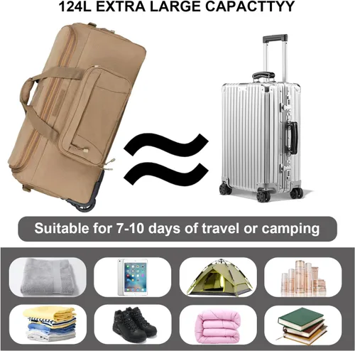 Vista 6 de Bolsa de despliegue con ruedas táctica militar 124L, Canela, Bolsa de lona con ruedas Bolsa de despliegue