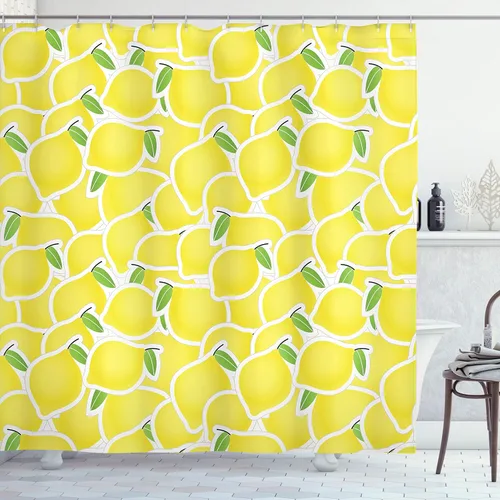 Vista 116 de Ambesonne Decor Collection, juego de cortina con ganchos para regadera Amarillo y marrón