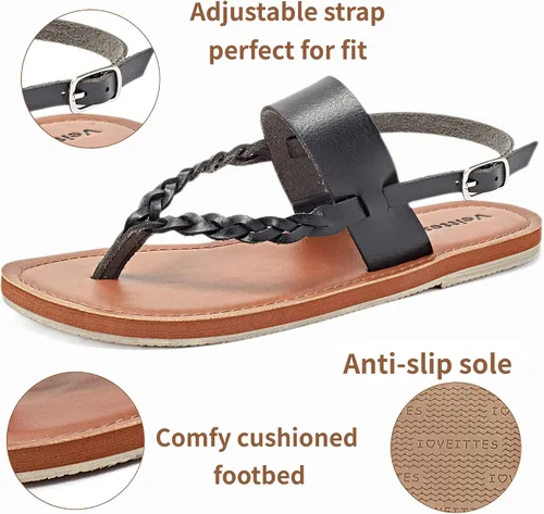 Vista 4 de Veittes Sandalias de mujer - Cómodas sandalias bohemias con cuentas para el verano.