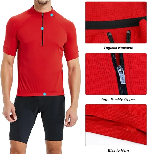 Vista 2 de CATENA Camiseta de ciclismo para hombre, manga corta, para correr, absorbe la humedad, camiseta deportiva para entrenamiento