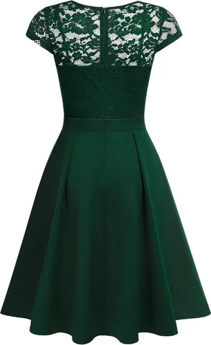 Vista 4 de MISSMAY Vestido de cóctel con cuello en V y encaje floral retro para mujer