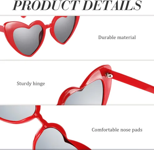 Vista 4 de Konohan 3 pares de lentes de sol en forma de corazón para el día de San Valentín estilo retro estilo retro gafas de sol blancas para mujeres y niñas