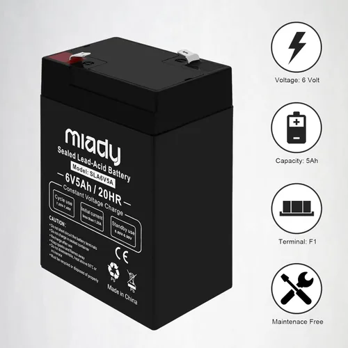 Vista 5 de Miady Batería de plomo ácido sellada recargable de 6V 5Ah (paquete de 2)