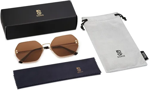 Vista 5 de SOJOS Gafas de sol hexagonales retro para mujer, gafas de sol de polígono de moda, protección UV400, SJ1190