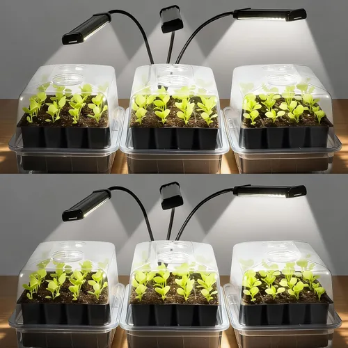 Vista 7 de SOLIGT Bandejas de inicio de semillas de 60 células con luz de crecimiento, kit de inicio de semillas con cúpulas de humedad más alta de 4.3