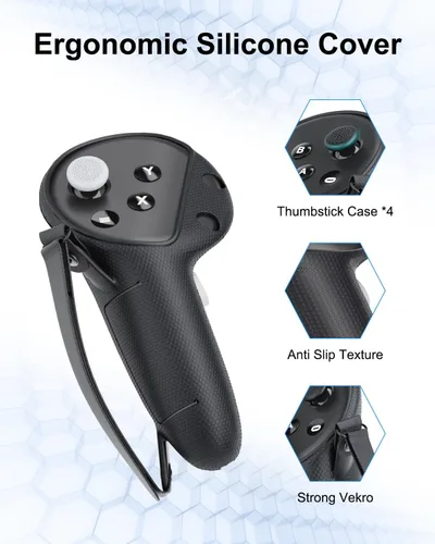 Vista 5 de DUXICEPIN Upgraded Controller Grips Cover for MetaOculus Quest 3 Accessories, Silicone Grip Protector with Battery Opening Cover & Knuckle Straps