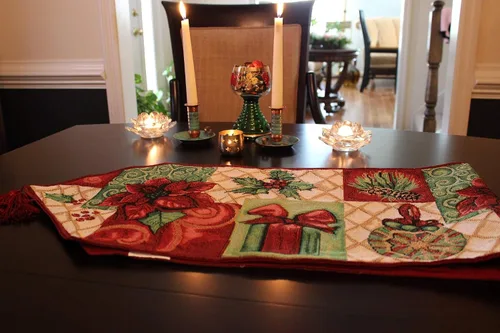 Vista 4 de Tache Home Fashion Holiday Tidings - Tapiz decorativo para festividades navideñas, 13 x 72 pulgadas, marfil, beige, rojo, borgoña, verde