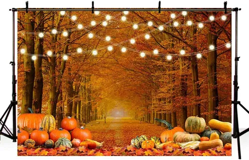 Vista 4 de SENDY Fondo de fotografía de hojas de bosque de arce de otoño de 7 x 5 pies, paisaje de calabaza, otoño, decoración de fiesta de Acción de Gracias