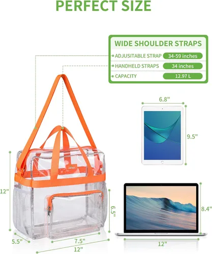 Vista 8 de MAY TREE Bolsa transparente para eventos en estadios de 12 x 6 x 12 pulgadas, bolsa de almuerzo transparente con correas reforzadas para trabajo