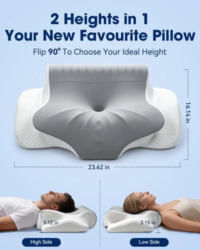 Vista 6 de Almohada cervical para el cuello para aliviar el dolor de cuello, almohada de espuma viscoelástica para dormir, almohada ortopédica de contorno