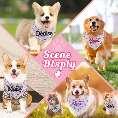 Vista 6 de Bandana personalizada para perro con nombre bordado, bufanda para cuello personalizada, babero triangular, accesorios para mascotas para perros