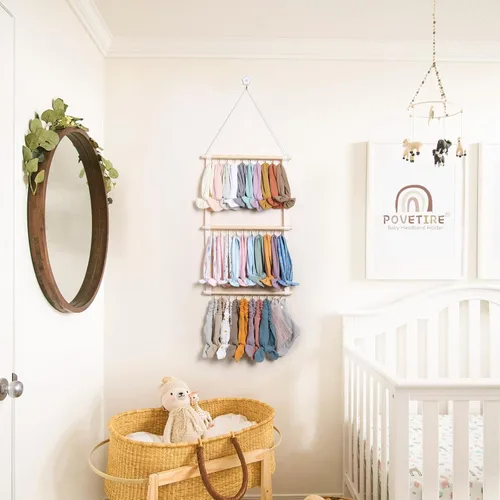 Vista 2 de POVETIRE Soporte para diadema organizador de bandas para la cabeza para niñas, diademas de bebé, accesorios para el cabello, organizador