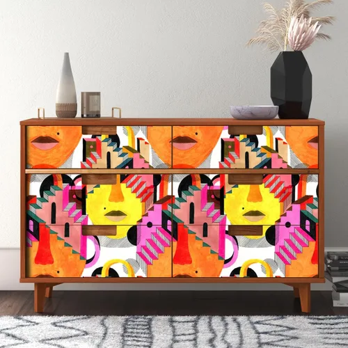 Vista 4 de Papel tapiz abstracto para escaleras, 17.71 x 118.1 pulgadas, color naranja y amarillo, papel de contacto brillante para pegar en papel de pared