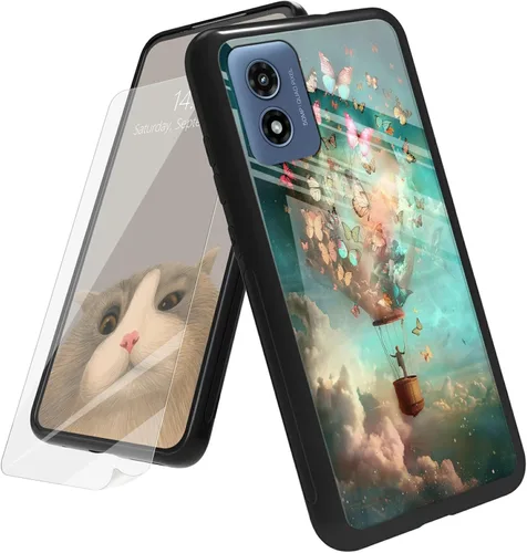 Vista 96 de Funda para Motorola Moto G Play 4G 2024 con protector de pantalla, parte trasera de vidrio templado + funda de silicona suave TPU absorción