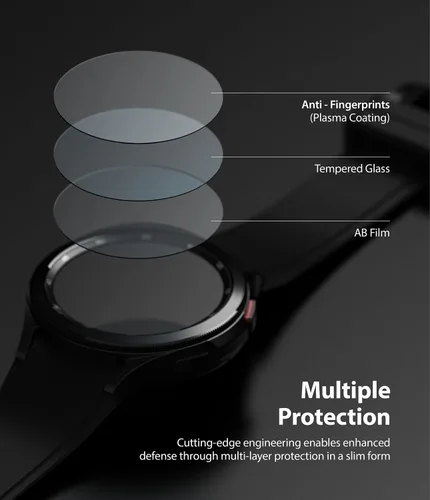 Vista 5 de Ringke Protector de pantalla de vidrio [paquete de 4] compatible con Samsung Galaxy Watch 4 Classic de 1.654 pulgadas, vidrio templado, dureza 9H