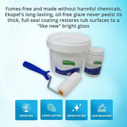 Vista 3 de Kit de Refinamiento de Bañera Ekopel - Fabricado en EE.UU. - Reglaseado Sin Olor para Bañera y Azulejos - Revestimiento de Pintura para Bañera Más