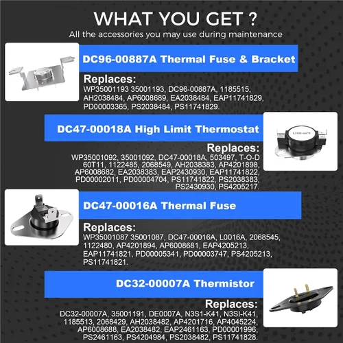 Vista 7 de Elemento calefactor para secadora DC47-00019A actualizado 2026 DC96-00887A DC47-00016A DC47-00018A DC32-00007A Fusible térmico apto para secadora