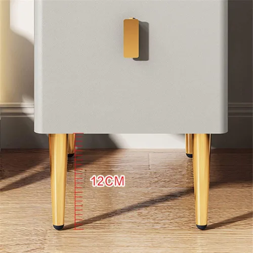 Vista 4 de Mesita de noche moderna de madera maciza con almacenamiento de 2 cajones, parte superior de mármol, práctica mesa auxiliar auxiliar para dormitorio