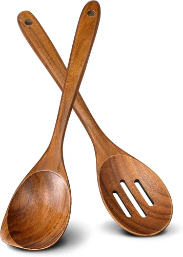 Vista 8 de Cucharas de madera para cocinar, utensilios de cocina de madera de teca prémium para servir