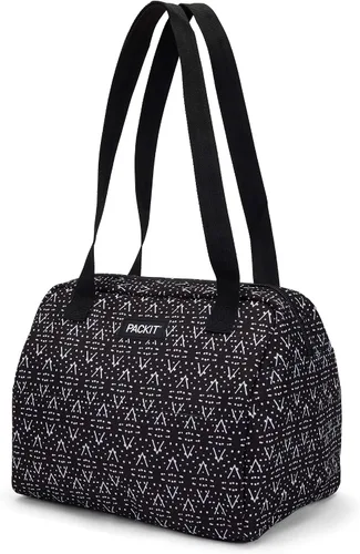 Vista 14 de PackIt® Lonchera Hampton congelable, color negro, fabricada con tecnología ECOFREEZE®, plegable, reutilizable, cierre de cremallera con bolsillo