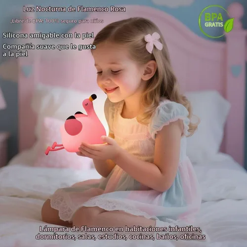 Vista 5 de Flamingo Night Light for Kids, Pink Silicone Squishy Dimmable Nursery Lamp Lámpara Flamingo