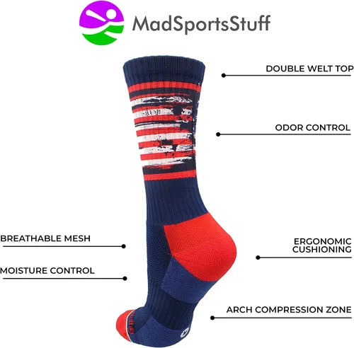 Vista 3 de MadSportsStuff Distressed USA Flag Patriotic Athletic Crew Socks