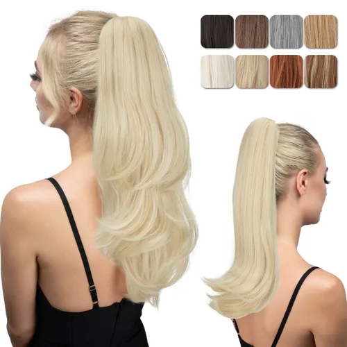 Vista 7 de Extensión de cola de caballo con clip, de 18 pulgadas, extensiones de cabello para mujer, cola de caballo larga y recta, cola de caballo rizada