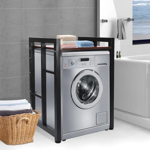 Vista 6 de Soporte apilable para lavadora y secadora, estantes resistentes para lavadora y secadora con estante ajustable, estante de almacenamiento apilable