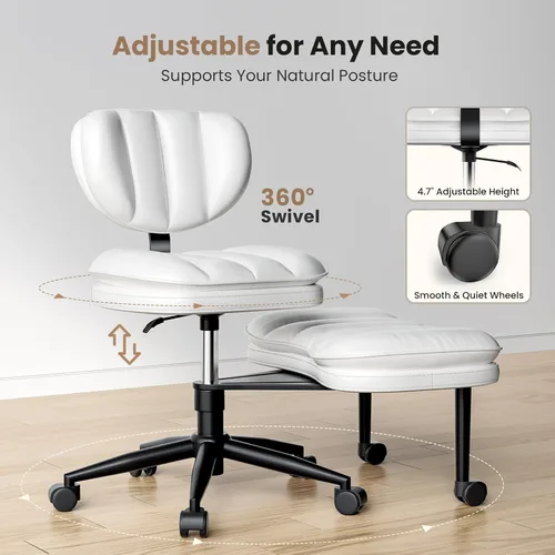 Vista 7 de HOMRELEXA Silla de oficina con patas cruzadas, silla de escritorio ergonómica cruzada en nube, silla de meditación con ruedas, asiento ajustable