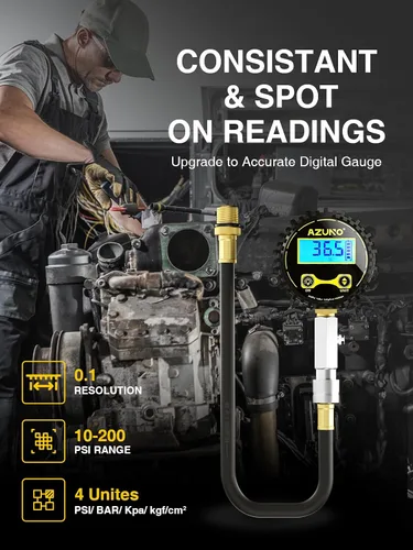 Vista 2 de AZUNO Probador de compresión automotriz, medidor de compresión digital de 200 PSI para cilindro de motor de gasolina, kit de probador de compresión