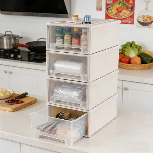 Vista 7 de Xyskin Paquete de 4 cajones apilables compactos de plástico de 12 cuartos de galón, caja apilable de almacenamiento de escritorio Stackable Unit