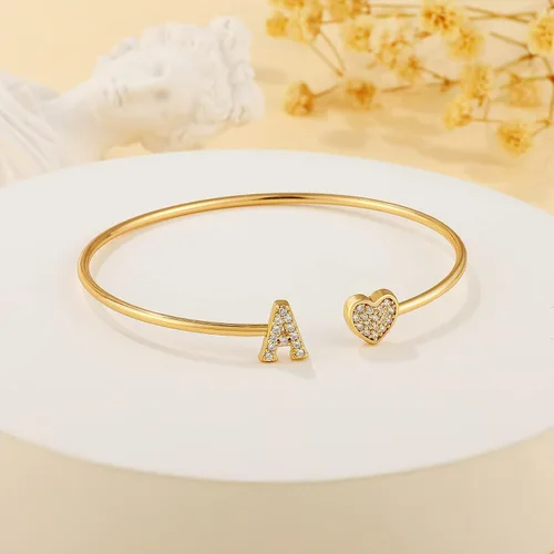 Vista 7 de Gold Initial Bracelets for Women Girls, 14K Gold Plated Gold Bangle Bracelets for Women Girls Dainty Gold Initial Bracelets Heart Bracelets for