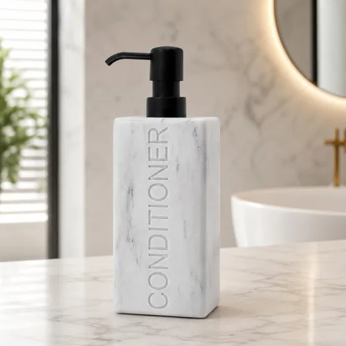 Vista 17 de Dispensador rectangular de resina para baño, champú y acondicionador de baño, botella de lavado corporal, diseño moderno de bomba recargable Gris