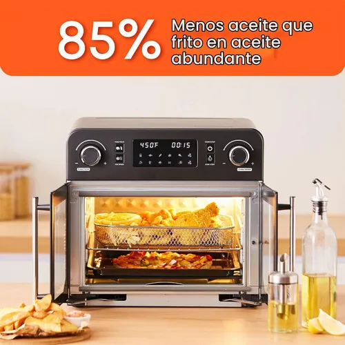 Vista 4 de Elite Gourmet EAF9010B Exterior Completamente de Acero, Horno de Convección de Puerta Francesa de 24.5 Qt. para Encimera, Capacidad Extra Grande