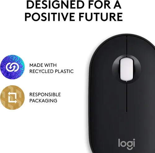 Vista 10 de Logitech Pebble Mouse 2 M350s Slim Bluetooth - Ratón inalámbrico, portátil, ligero, botón personalizable, clics silenciosos, fácil de cambiar