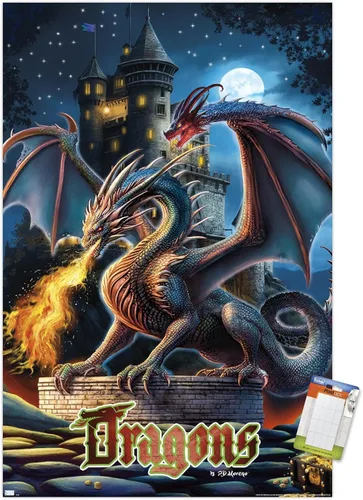 Vista 11 de Trends International PD Moreno - Póster de pared de castillo de dragón, 22.4 pulgadas de largo x 14.7 pulgadas, versión enmarcada en madera