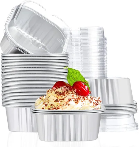 Vista 19 de EUSOAR - Moldes para pastel con tapas, 50 unidades de 300 ml/10 oz, moldes cuadrados desechables para cupcakes, recipientes de papel de aluminio