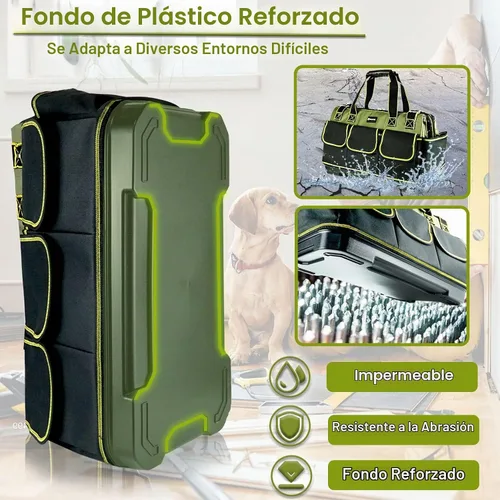 Vista 6 de Bolsa de herramientas de 17 pulgadas para hombres de alta resistencia con base moldeada impermeable, bolsa de gran capacidad de boca ancha, bolsas