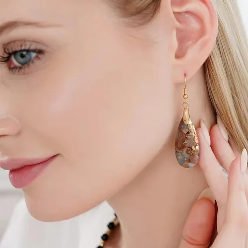 Vista 3 de Aretes colgantes de piedra para mujer, diseño de lágrima de jaspe imperial