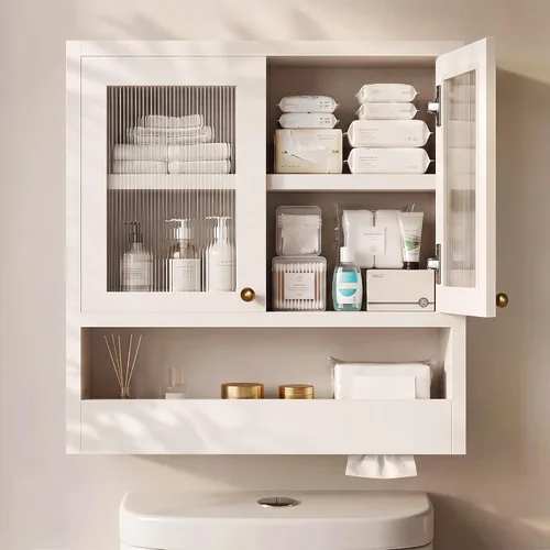 Vista 10 de Over the Toilet Storage Cabinet with Rattan Door & Adjustable Shelf, Blue