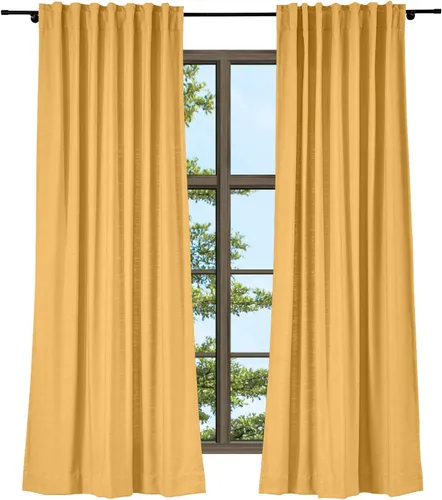 Vista 8 de TWOPAGES Cortina de lino beige sólido de algodón con pestaña trasera, elegante cortina natural para cocina (1 panel, 50 x 63 pulgadas)